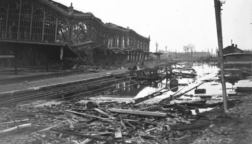 298_The flooded Station at Valenciennes. November, 1918.